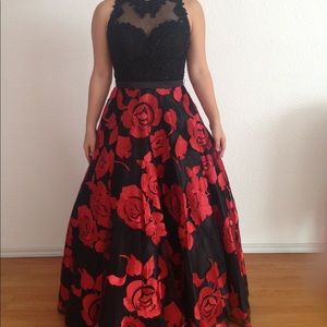 Black & Red Floral Prom Dress